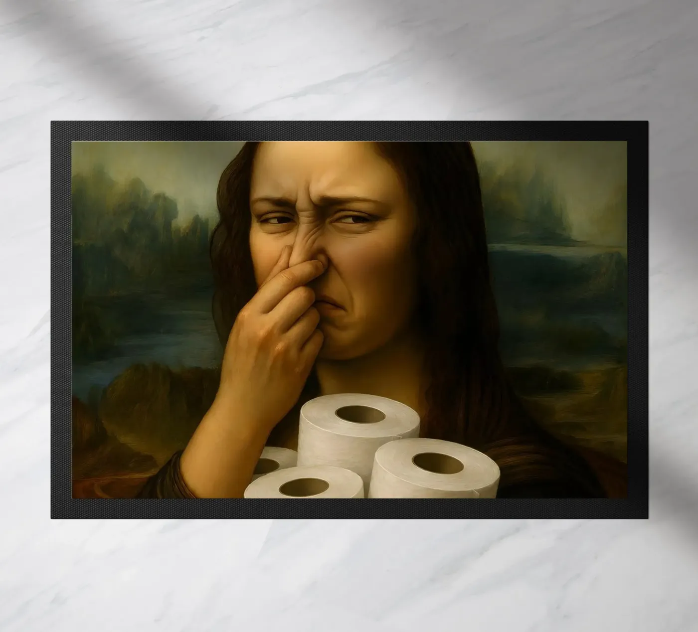 POSTER CON LA MONA LISA E LA CARTA IGIENICA zerbino da ARTOMATIC