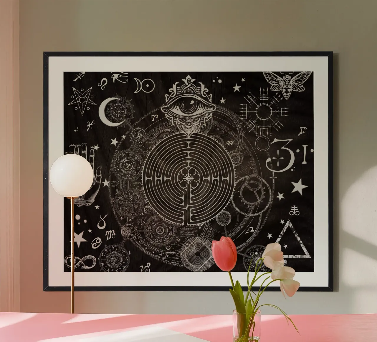 Simboli magici per un sognatore alchimista poster con telaio in plastica da Eva Nev