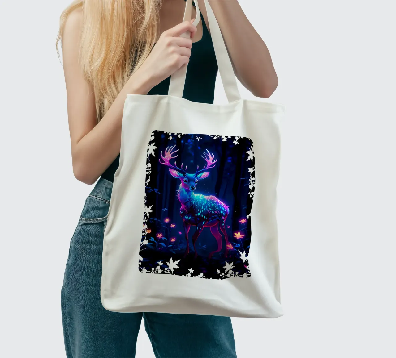 Cervi magici nella foresta borsa in juta da Eva Nev