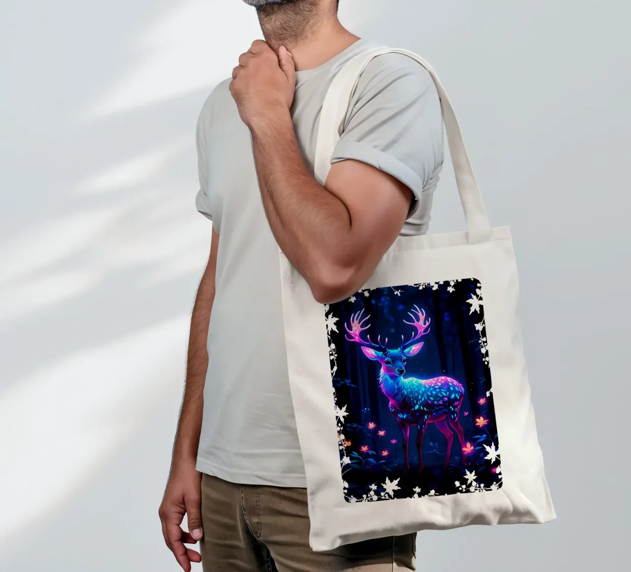 Cervi magici nella foresta borsa in juta da Eva Nev