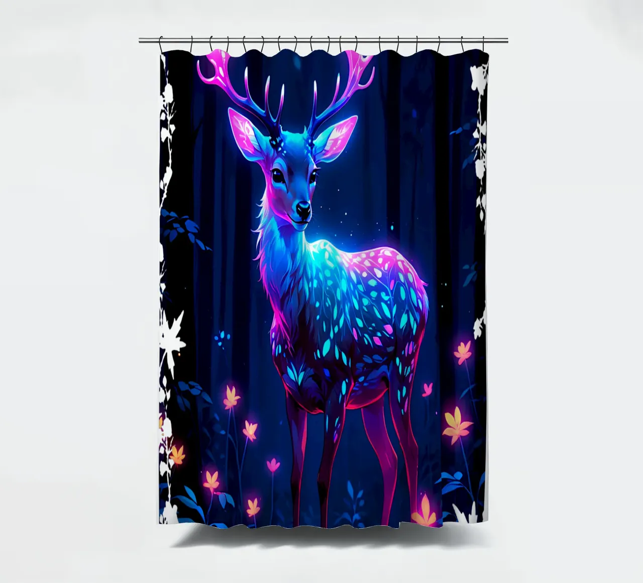 Magical Deer in the Forest shower curtain by Eva Nev