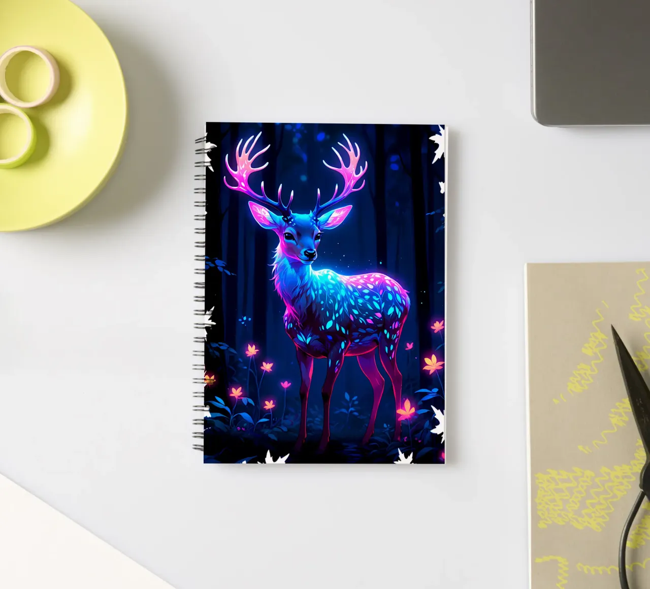 Cerf magique dans la forêt carnet à spirale de Eva Nev