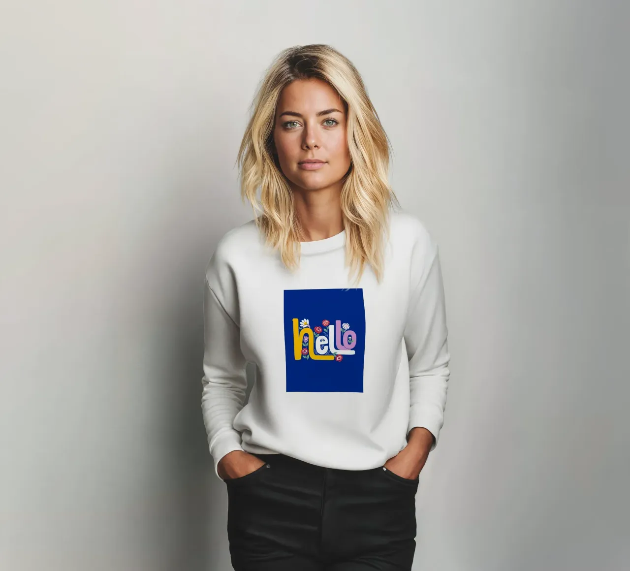 Arte floreale Groovy "Hello" scritta a mano felpa da Bold Type Co.