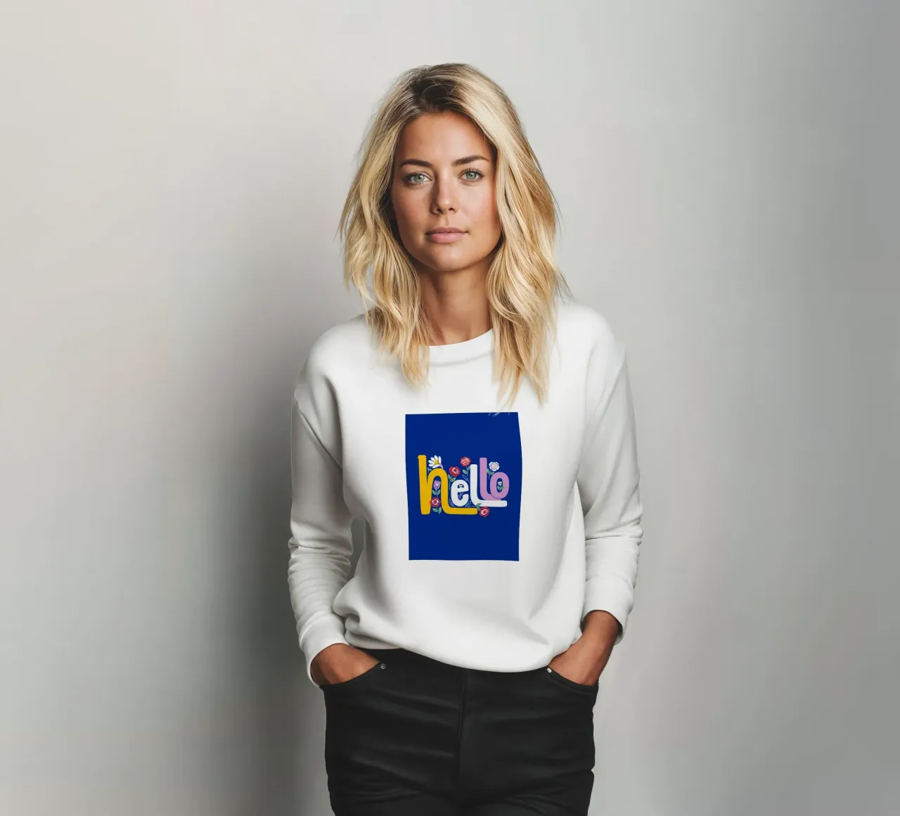 Arte floreale Groovy "Hello" scritta a mano felpa da Bold Type Co.