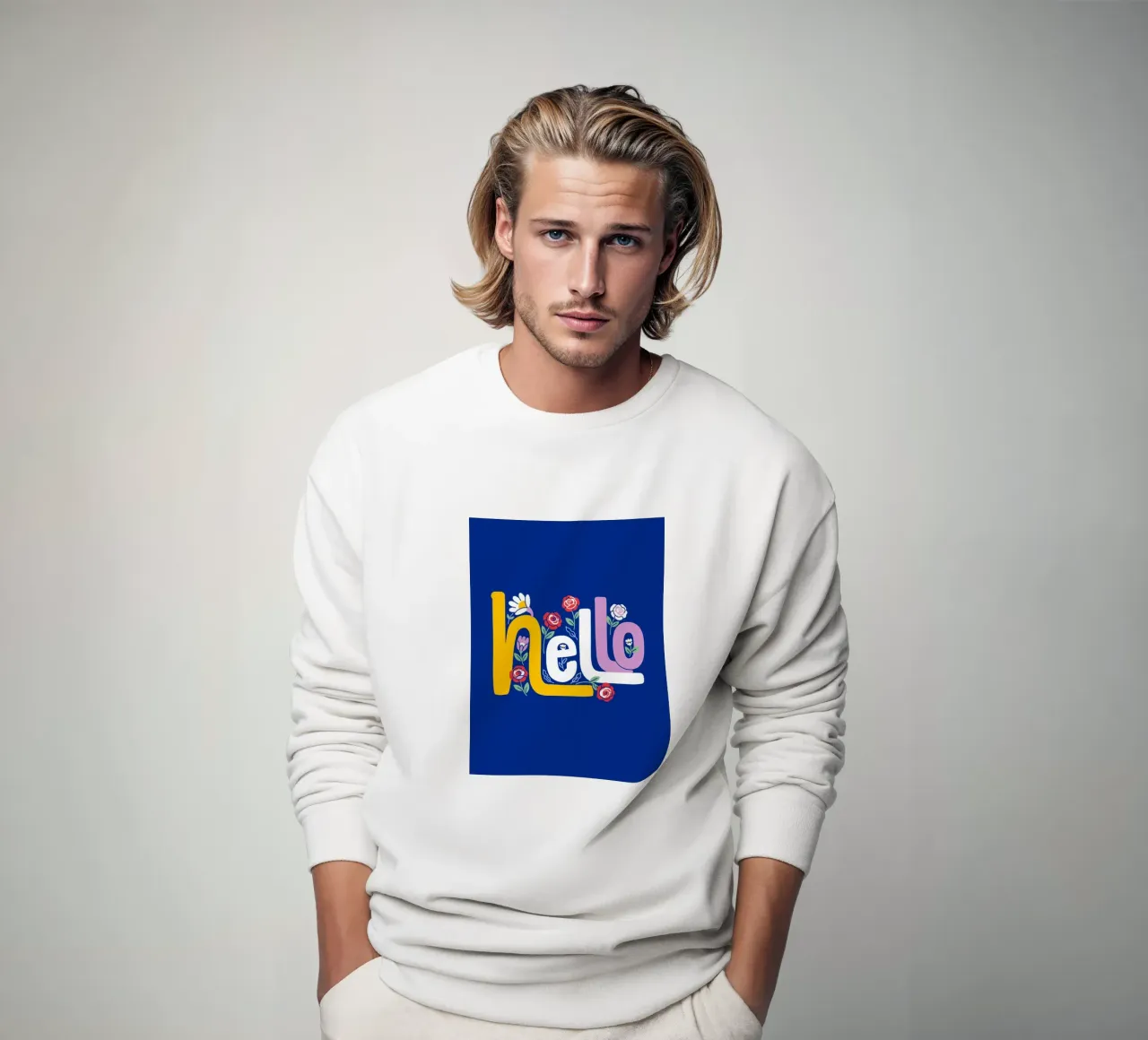 Arte floreale Groovy "Hello" scritta a mano felpa da Bold Type Co.