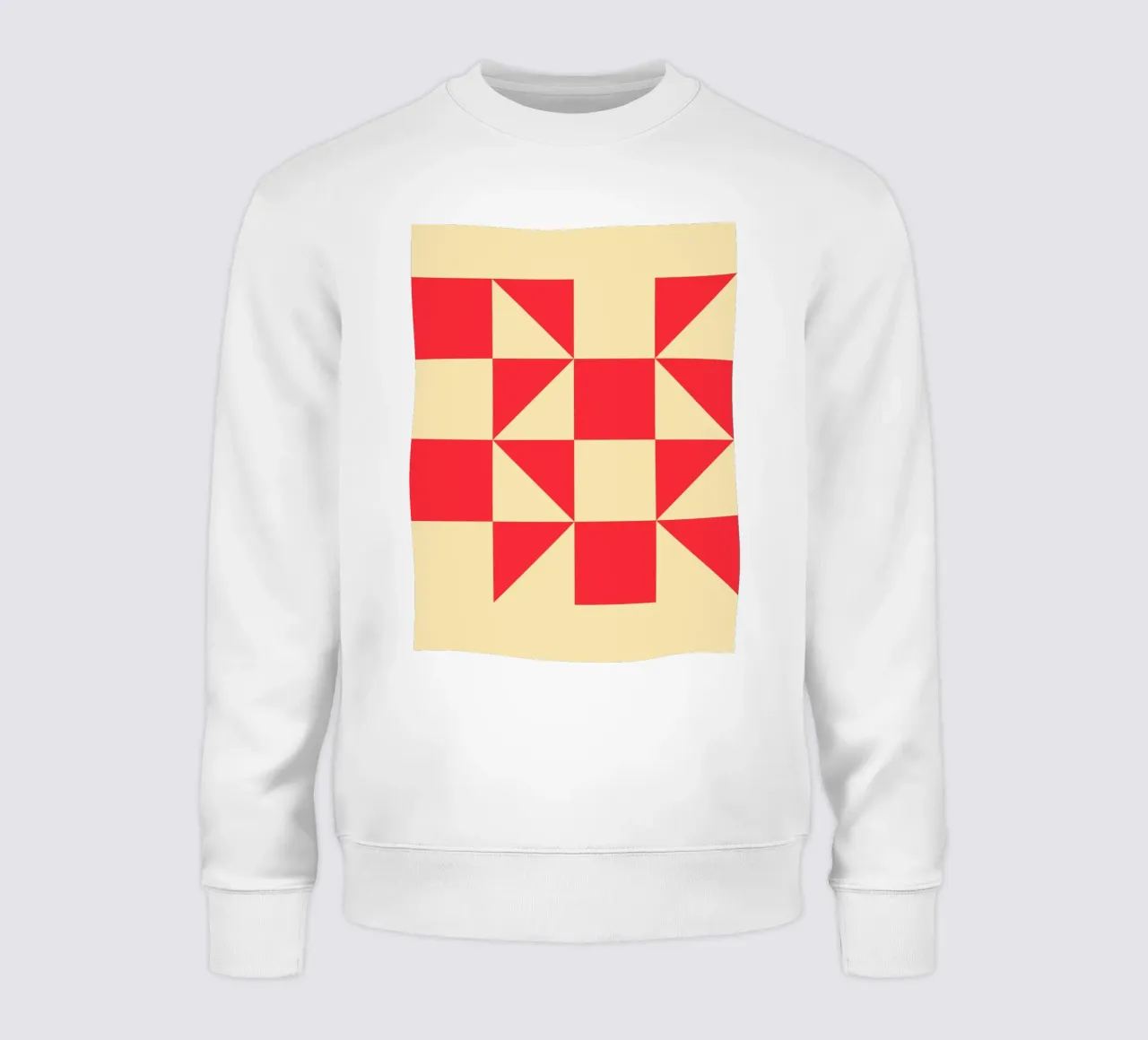 Abstract Bauhaus triangular pattern in red and cream sweatshirt by Casa Vibes