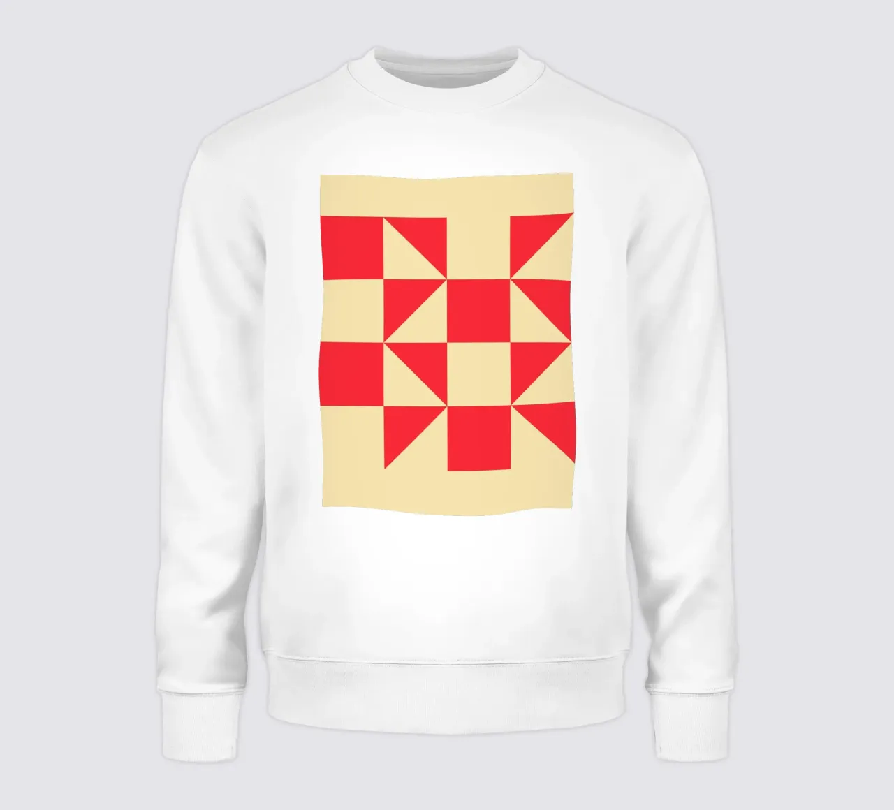Abstract Bauhaus triangular pattern in red and cream sweatshirt by Casa Vibes
