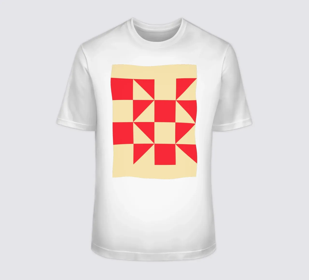 Abstract Bauhaus triangular pattern in red and cream t-shirt by Casa Vibes