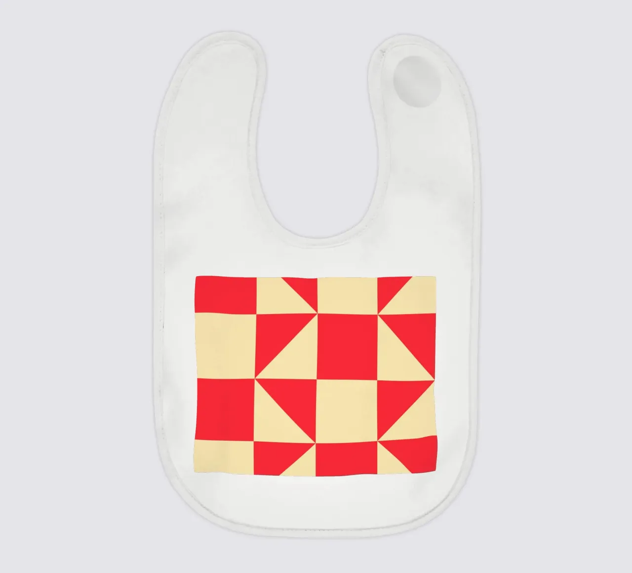 Abstract Bauhaus triangular pattern in red and cream baby bib by Casa Vibes