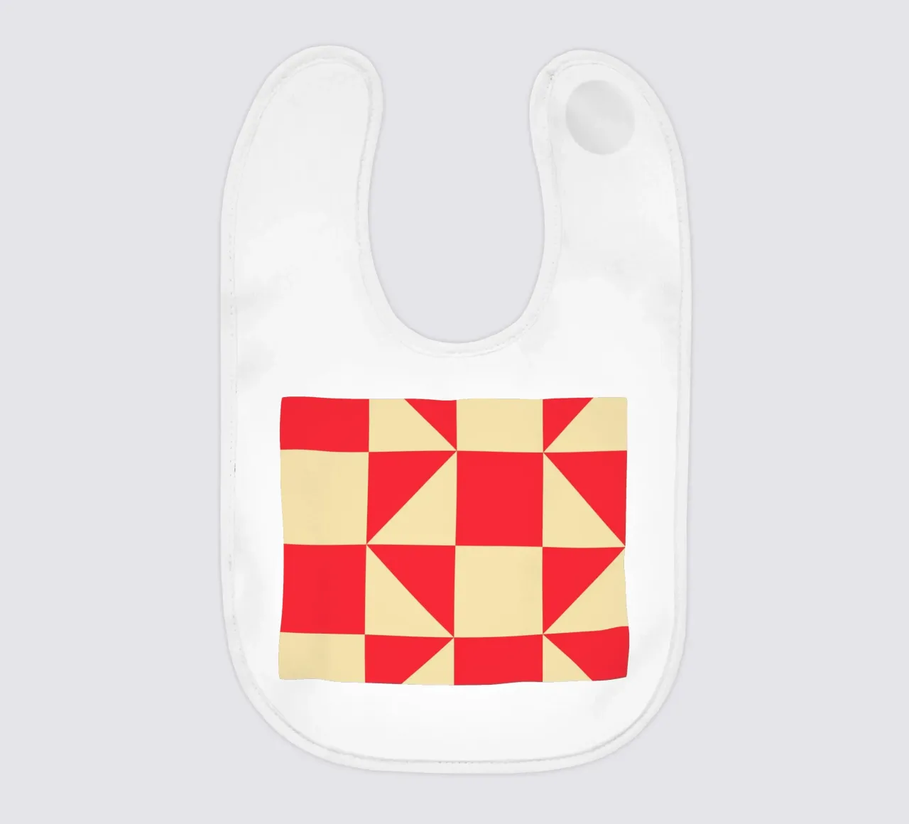 Abstract Bauhaus triangular pattern in red and cream baby bib by Casa Vibes