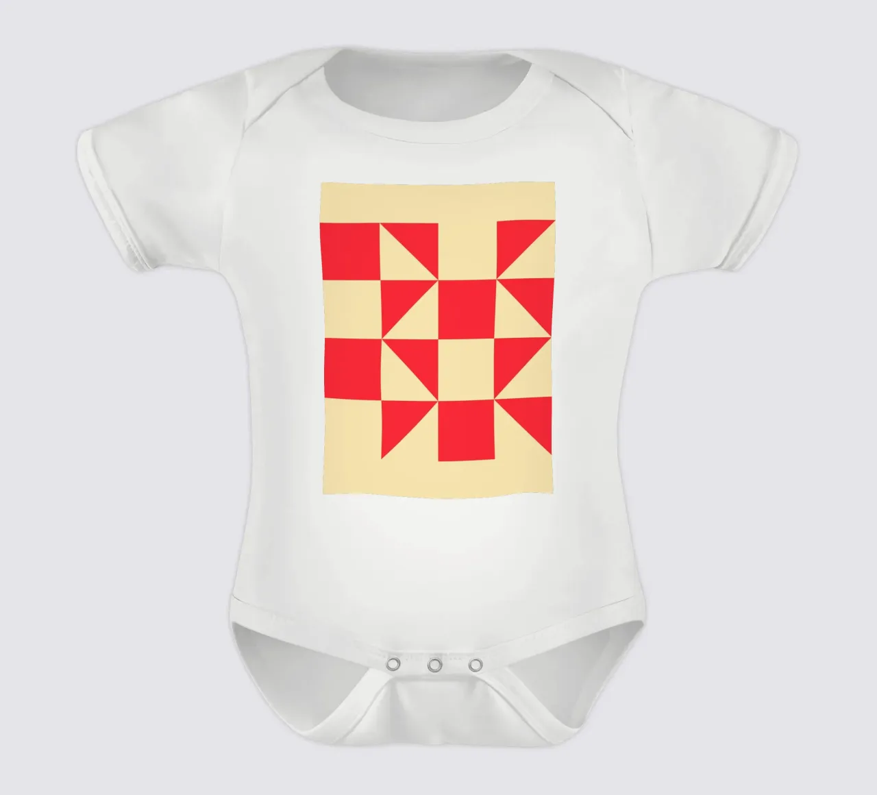 Abstract Bauhaus triangular pattern in red and cream short-sleeve baby romper by Casa Vibes