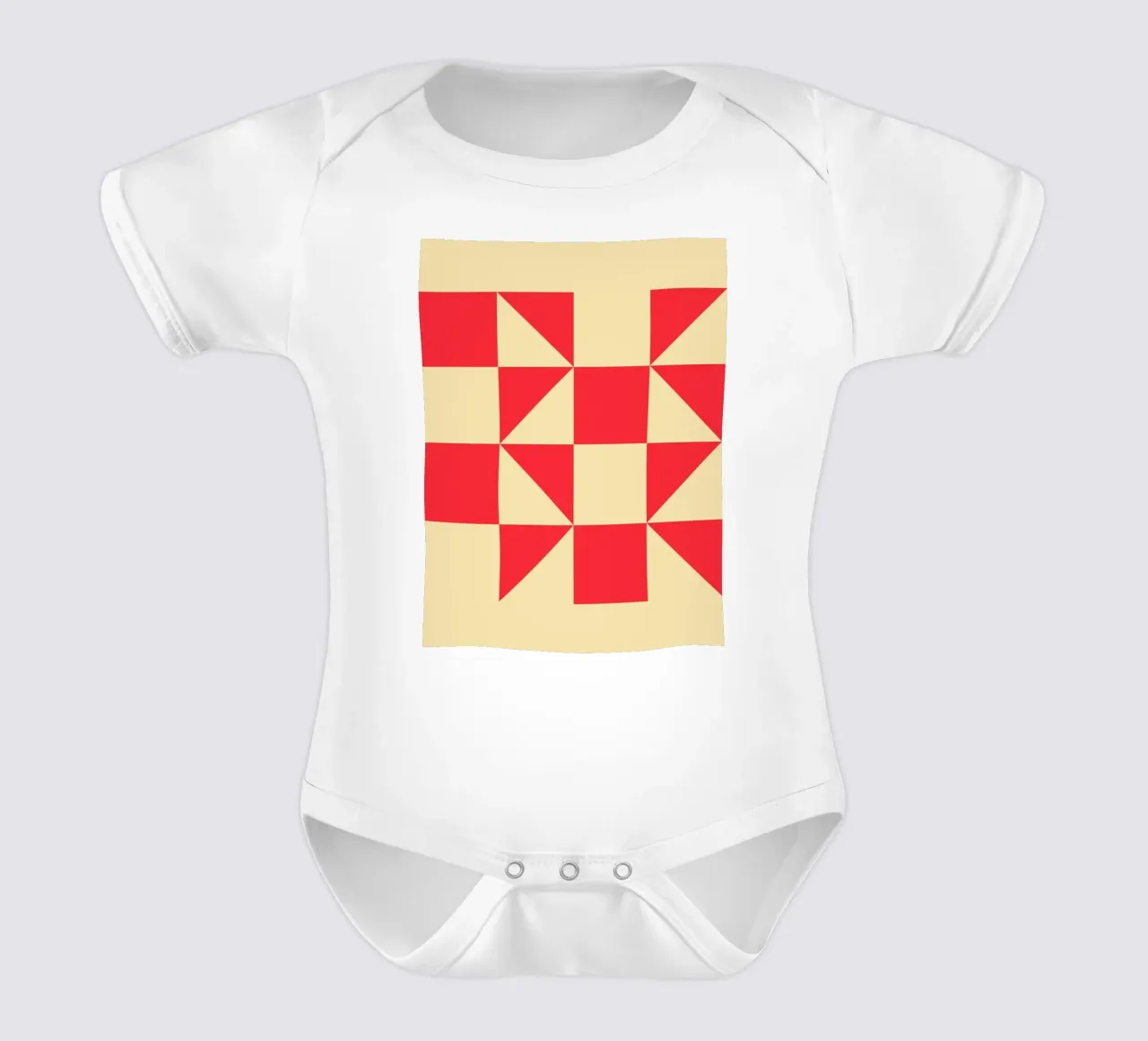 Abstract Bauhaus triangular pattern in red and cream short-sleeve baby romper by Casa Vibes