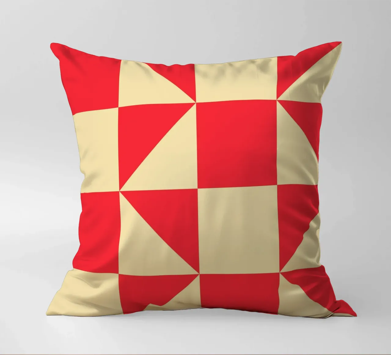 Abstract Bauhaus triangular pattern in red and cream decorative cushion by Casa Vibes