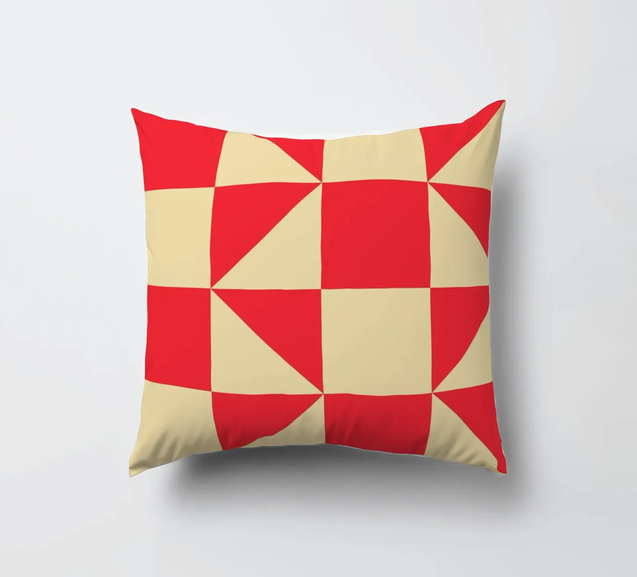 Abstract Bauhaus triangular pattern in red and cream decorative cushion by Casa Vibes