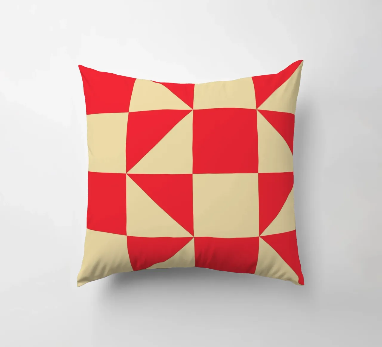 Abstract Bauhaus triangular pattern in red and cream decorative cushion by Casa Vibes