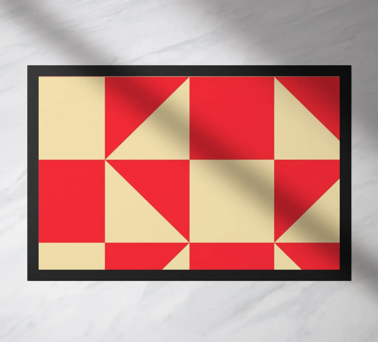 Abstract Bauhaus triangular pattern in red and cream doormat by Casa Vibes