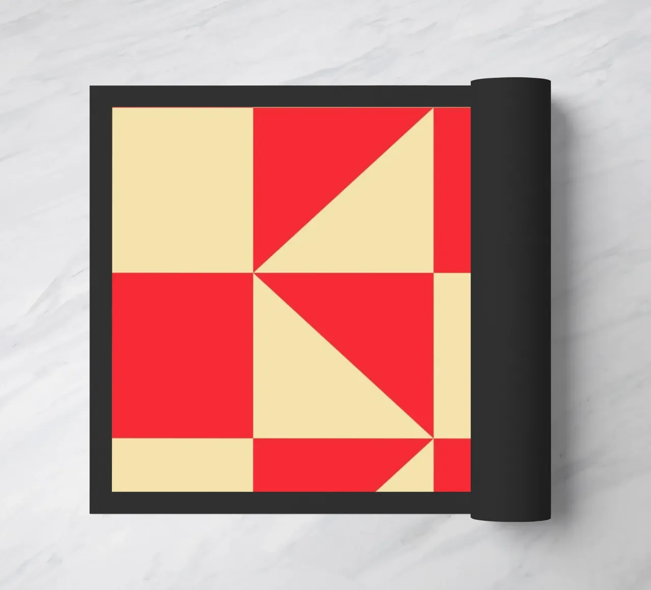 Abstract Bauhaus triangular pattern in red and cream doormat by Casa Vibes