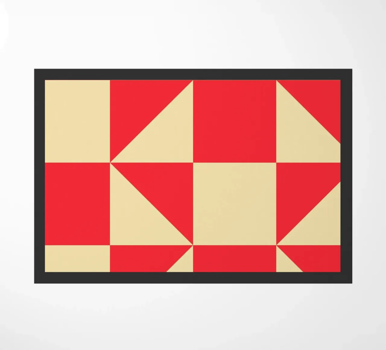 Abstract Bauhaus triangular pattern in red and cream doormat by Casa Vibes