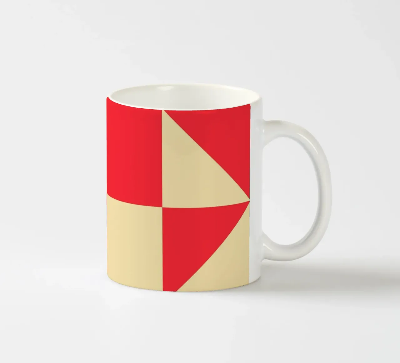 Abstract Bauhaus triangular pattern in red and cream ceramic mug by Casa Vibes