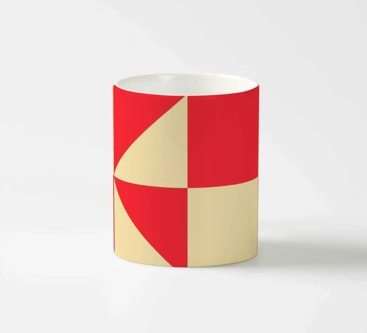 Abstract Bauhaus triangular pattern in red and cream ceramic mug by Casa Vibes