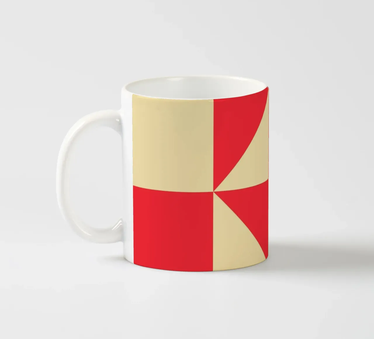 Abstract Bauhaus triangular pattern in red and cream ceramic mug by Casa Vibes