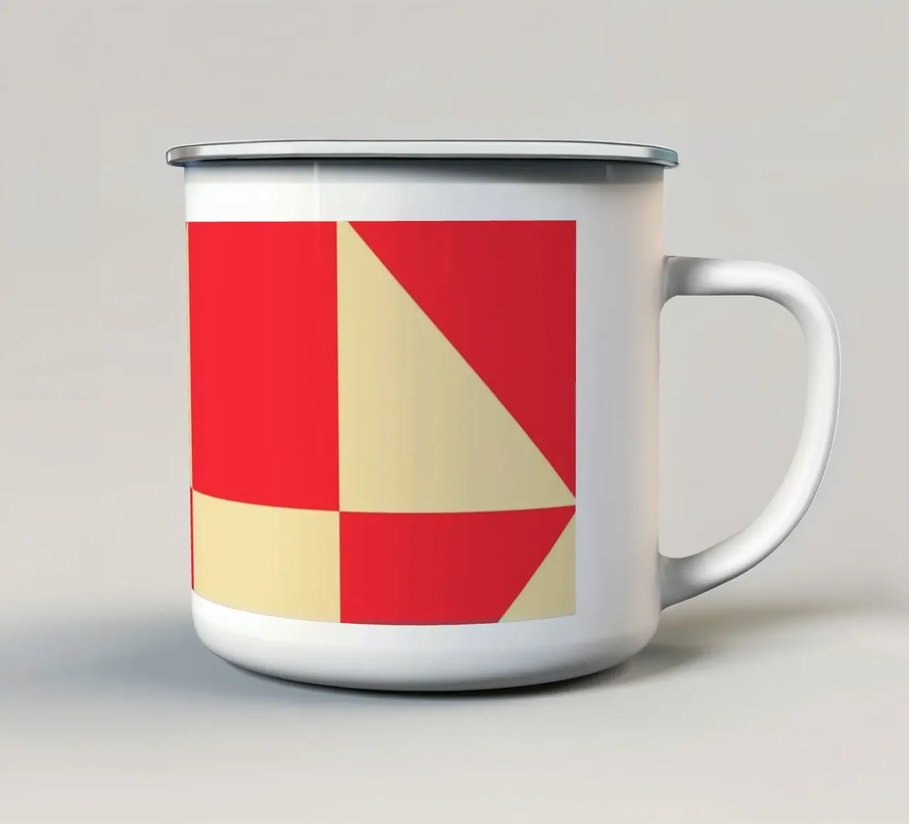 Abstract Bauhaus triangular pattern in red and cream enamel mug by Casa Vibes