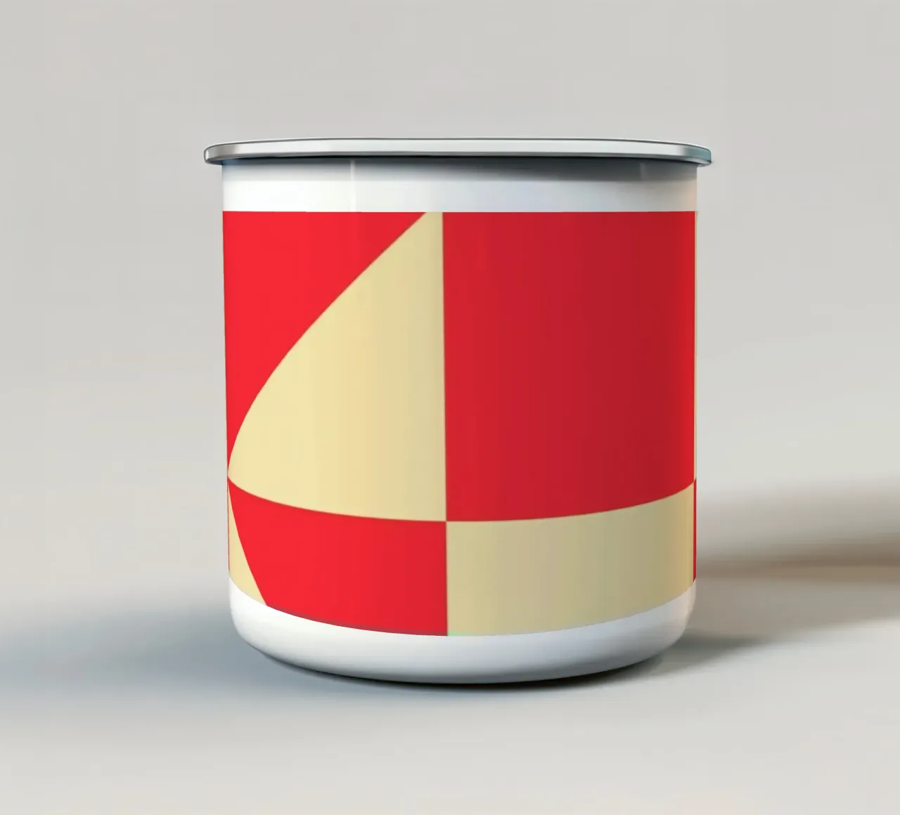 Abstract Bauhaus triangular pattern in red and cream enamel mug by Casa Vibes