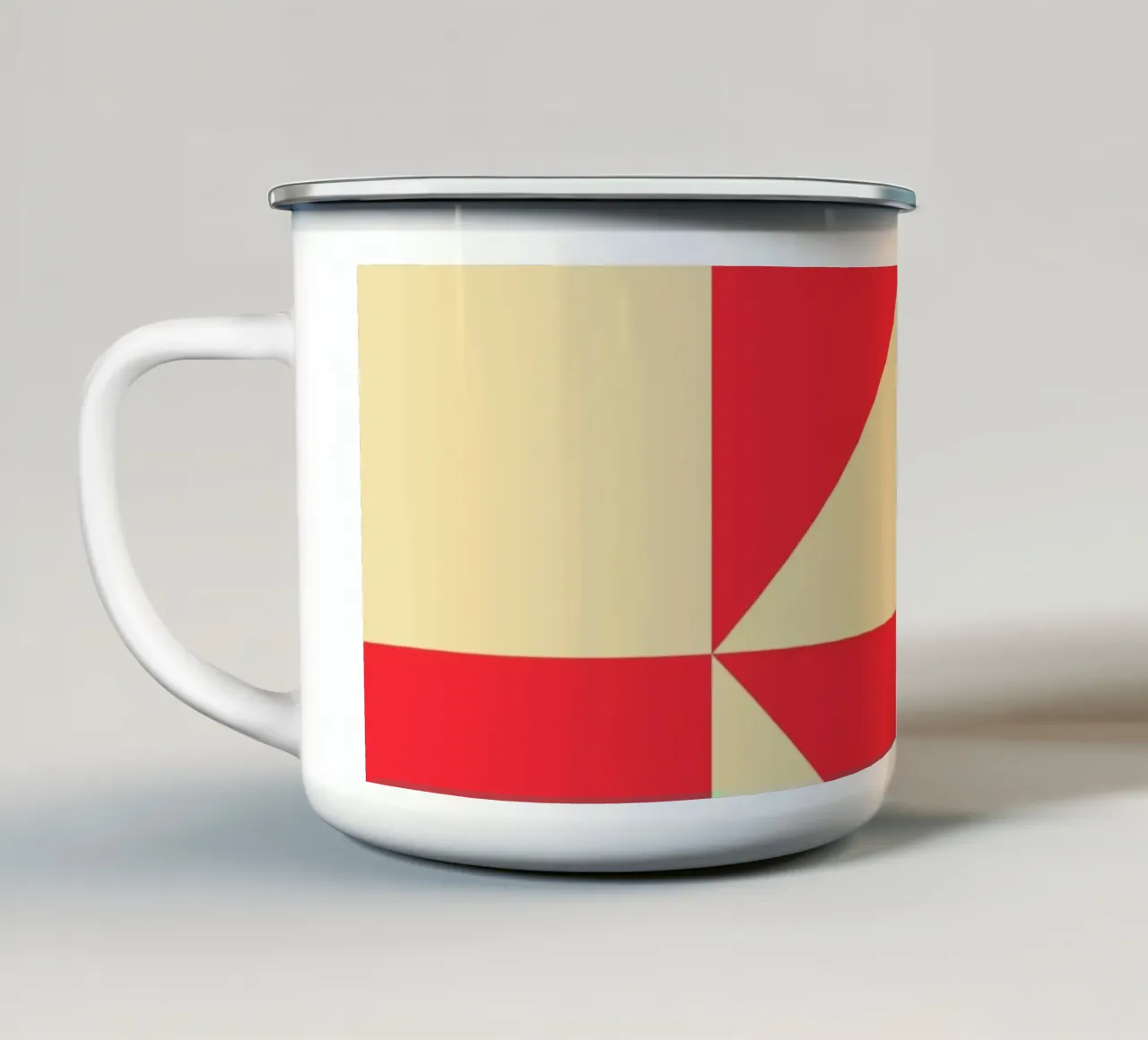 Abstract Bauhaus triangular pattern in red and cream enamel mug by Casa Vibes
