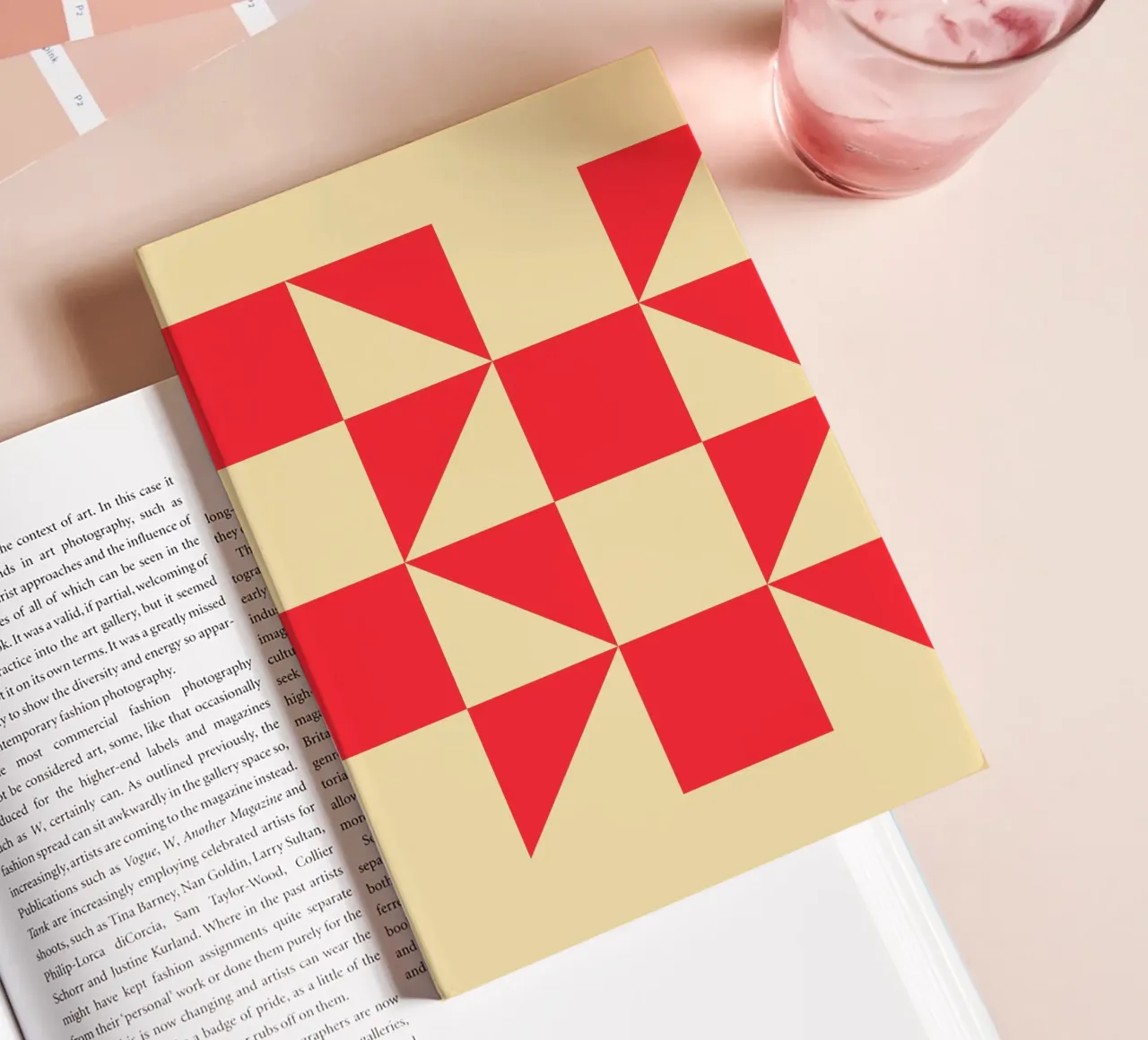 Abstract Bauhaus triangular pattern in red and cream notebook by Casa Vibes