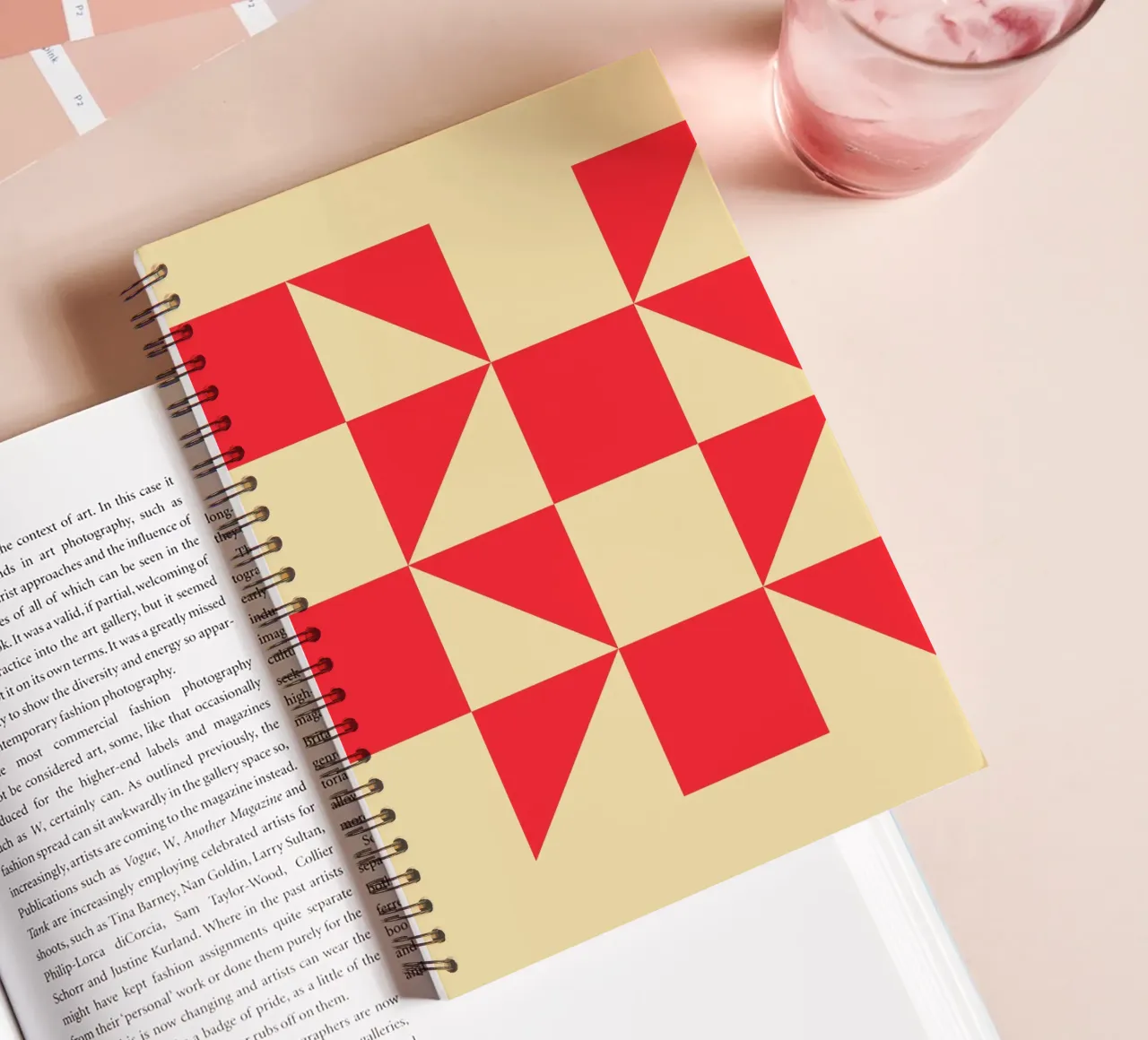 Abstract Bauhaus triangular pattern in red and cream spiral notebook by Casa Vibes