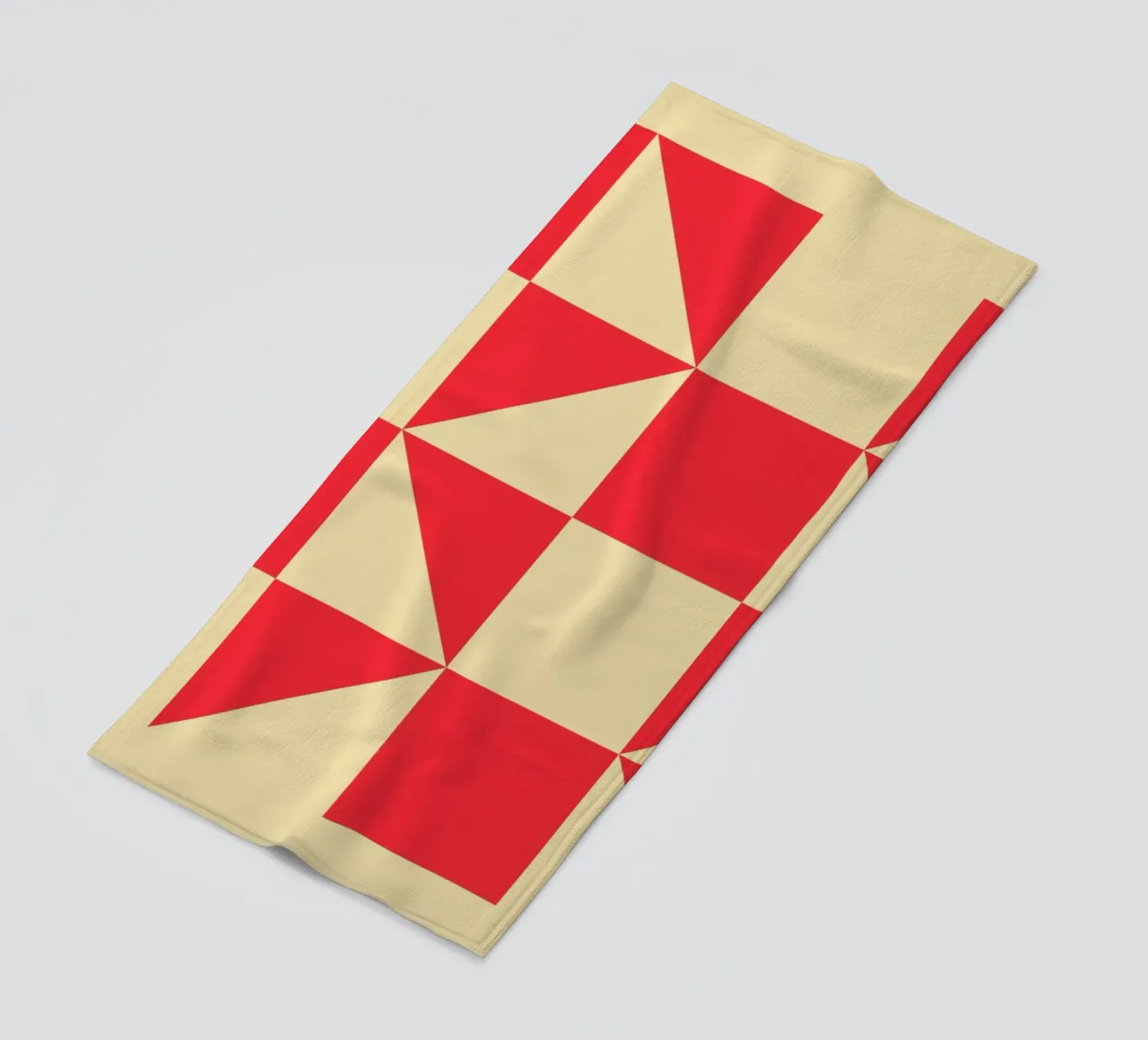 Abstract Bauhaus triangular pattern in red and cream beach towel by Casa Vibes