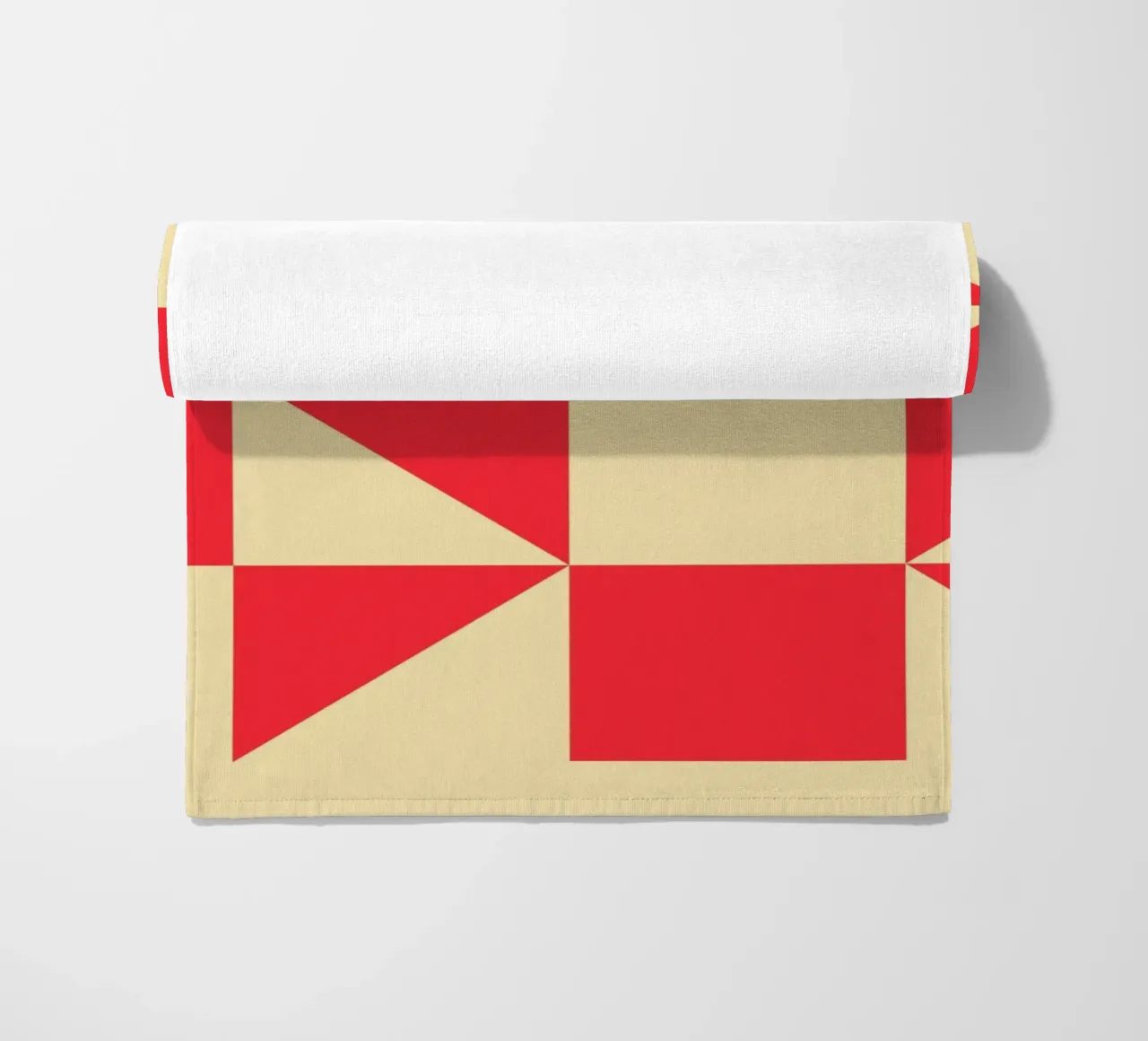 Abstract Bauhaus triangular pattern in red and cream beach towel by Casa Vibes