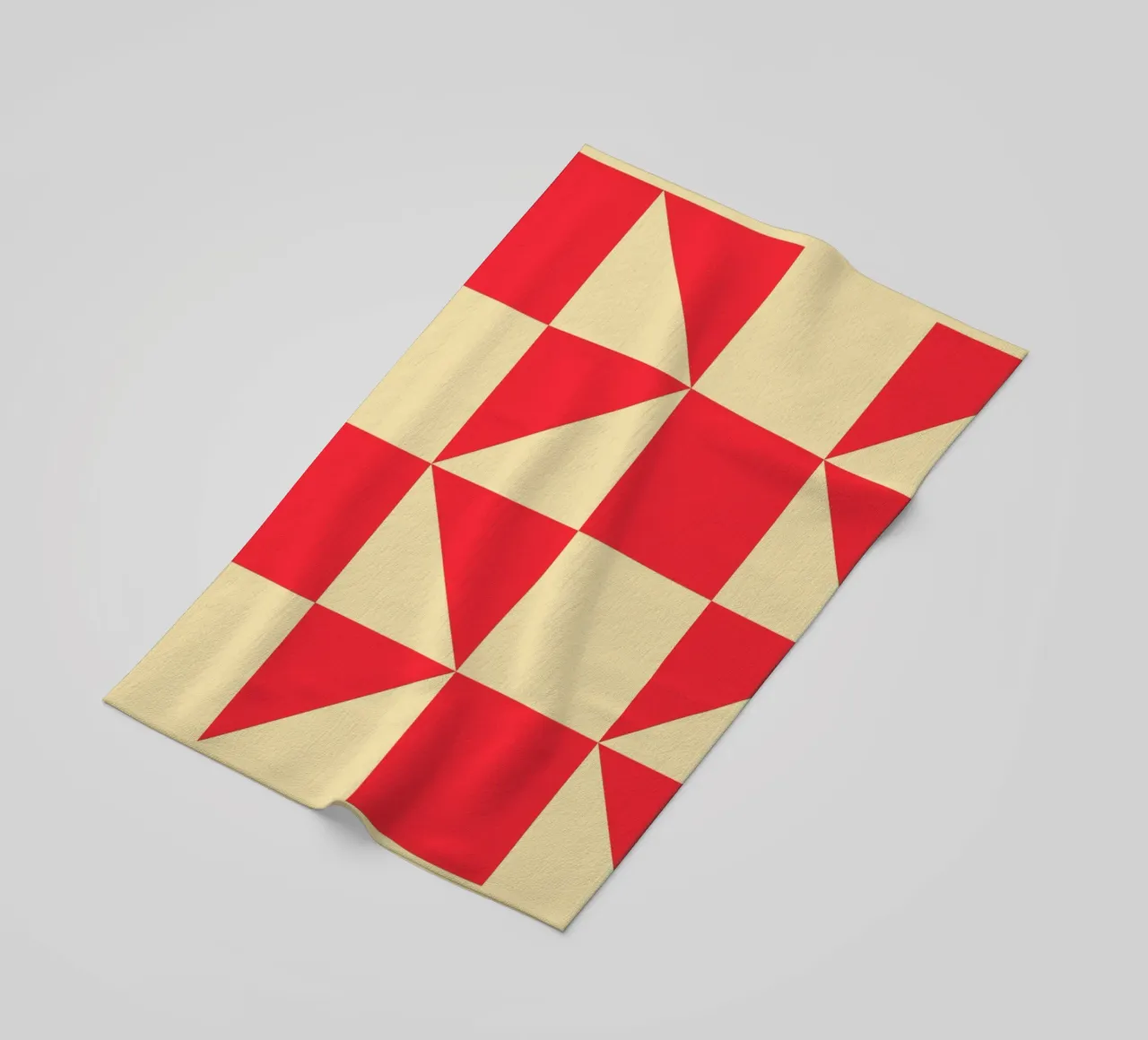 Abstract Bauhaus triangular pattern in red and cream beach towel by Casa Vibes