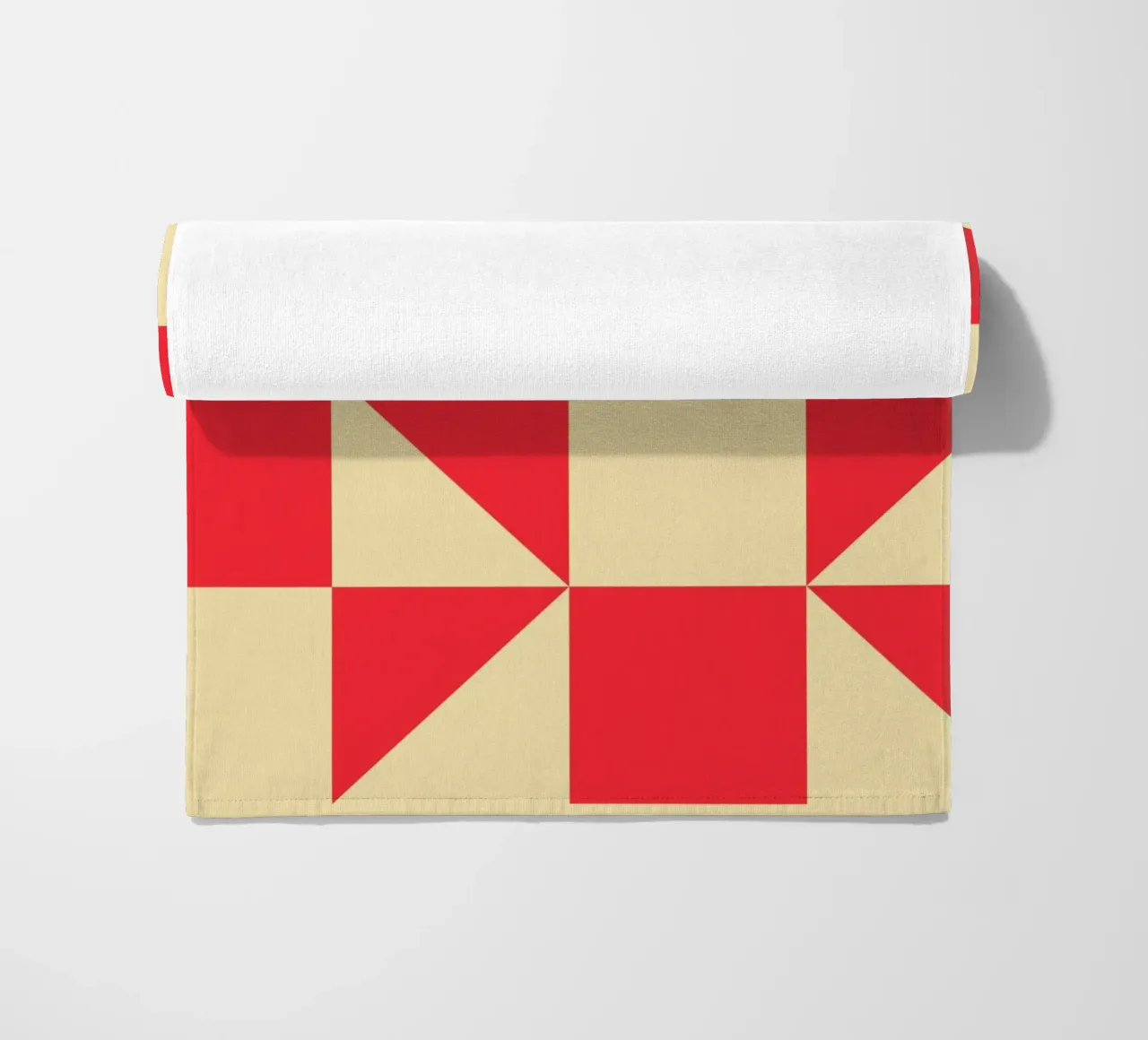 Abstract Bauhaus triangular pattern in red and cream beach towel by Casa Vibes