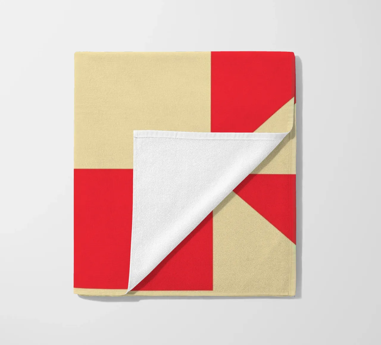 Abstract Bauhaus triangular pattern in red and cream beach towel by Casa Vibes