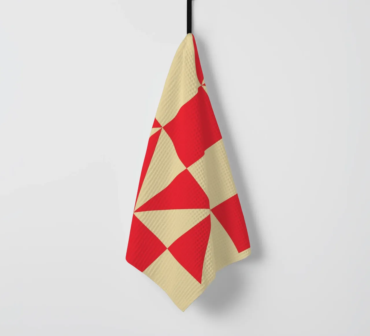 Abstract Bauhaus triangular pattern in red and cream tea towel by Casa Vibes