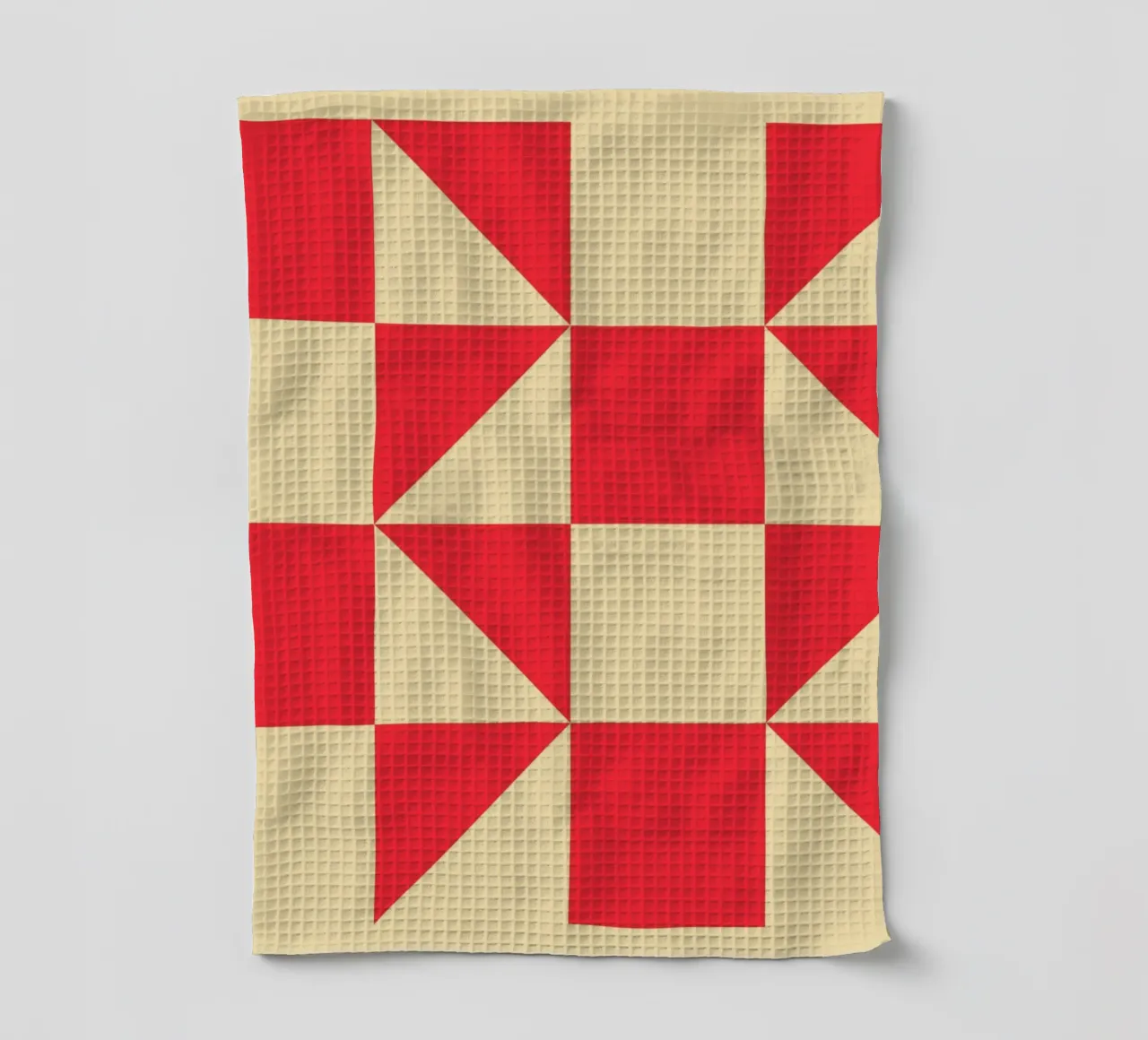 Abstract Bauhaus triangular pattern in red and cream tea towel by Casa Vibes