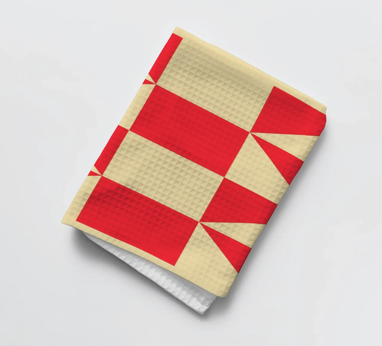 Abstract Bauhaus triangular pattern in red and cream tea towel by Casa Vibes