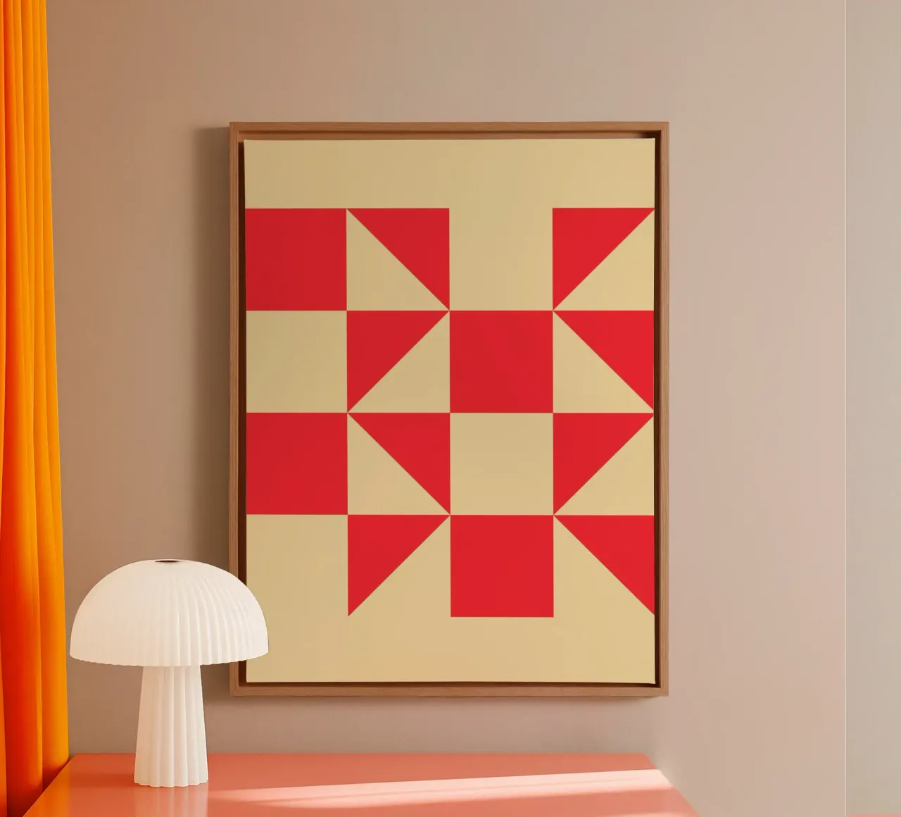 Abstract Bauhaus triangular pattern in red and cream canvas by Casa Vibes
