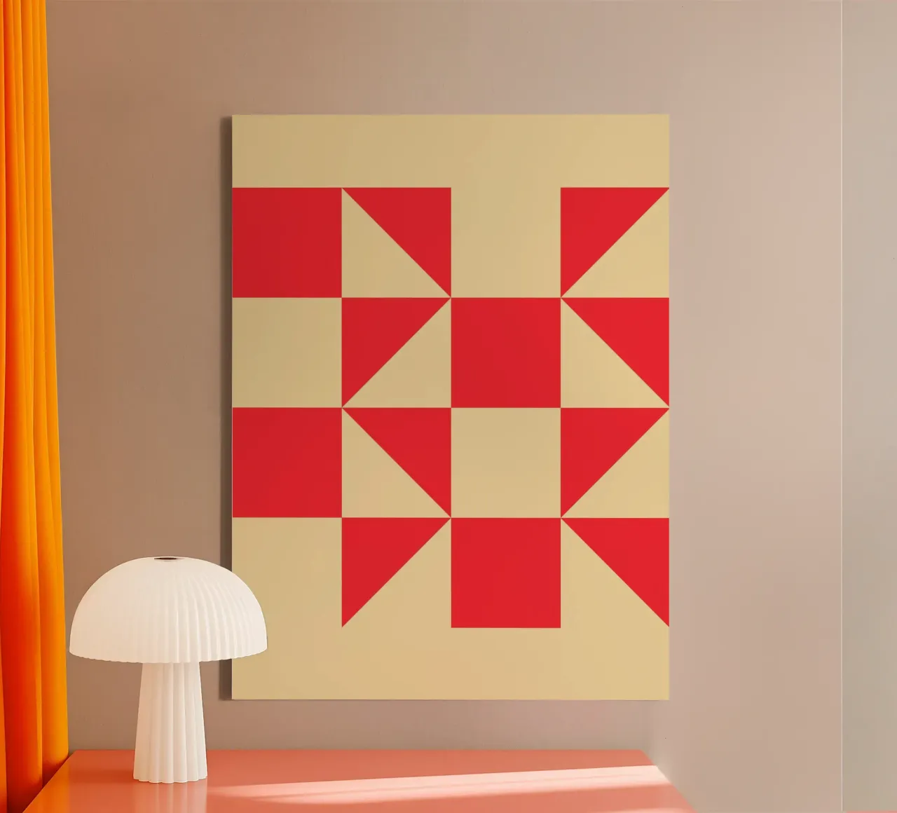 Abstract Bauhaus triangular pattern in red and cream canvas by Casa Vibes