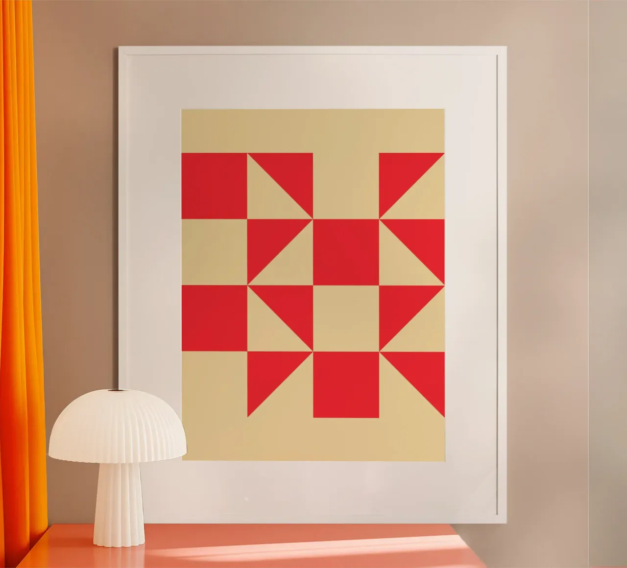 Abstract Bauhaus triangular pattern in red and cream poster by Casa Vibes