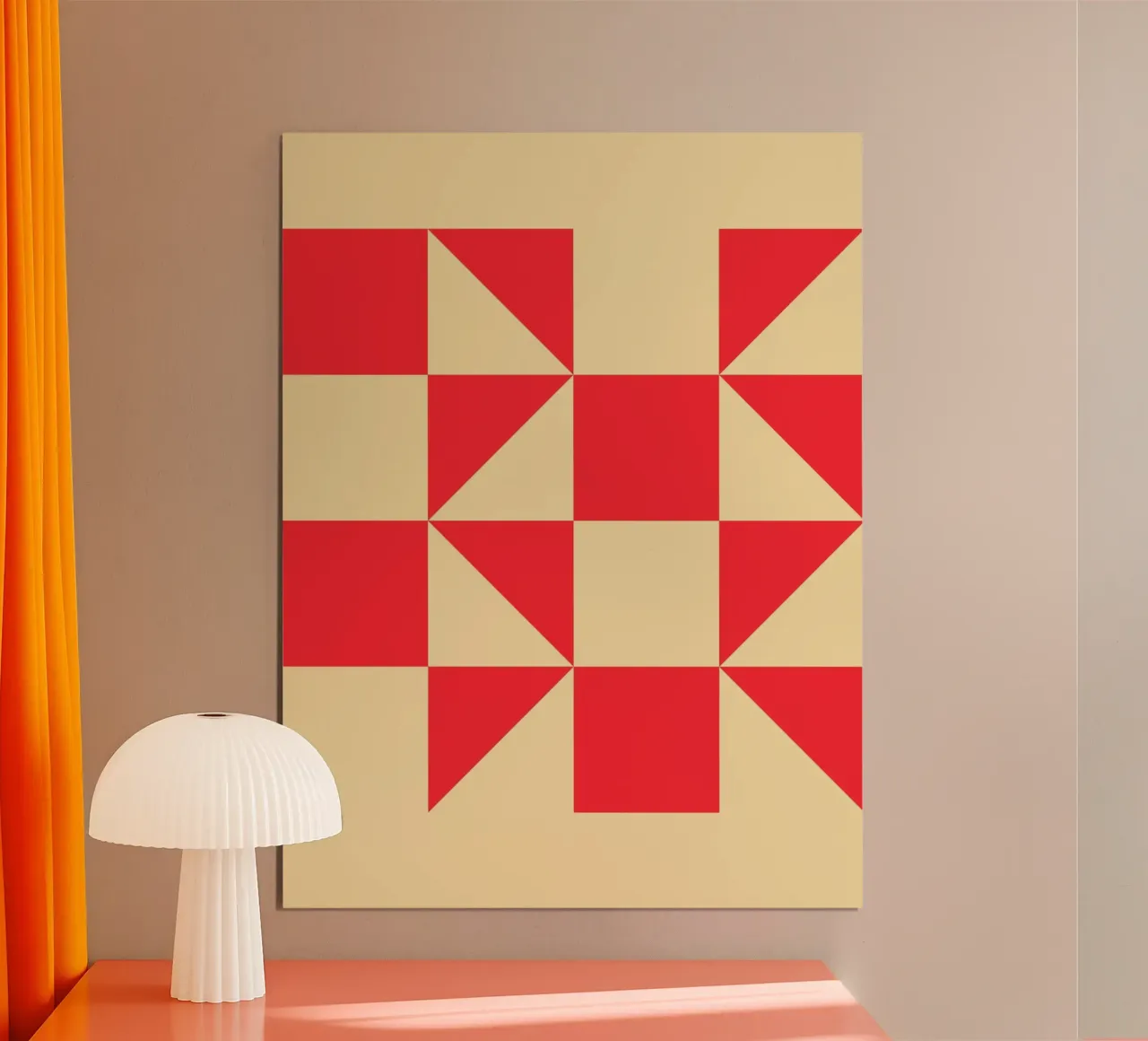 Abstract Bauhaus triangular pattern in red and cream poster by Casa Vibes