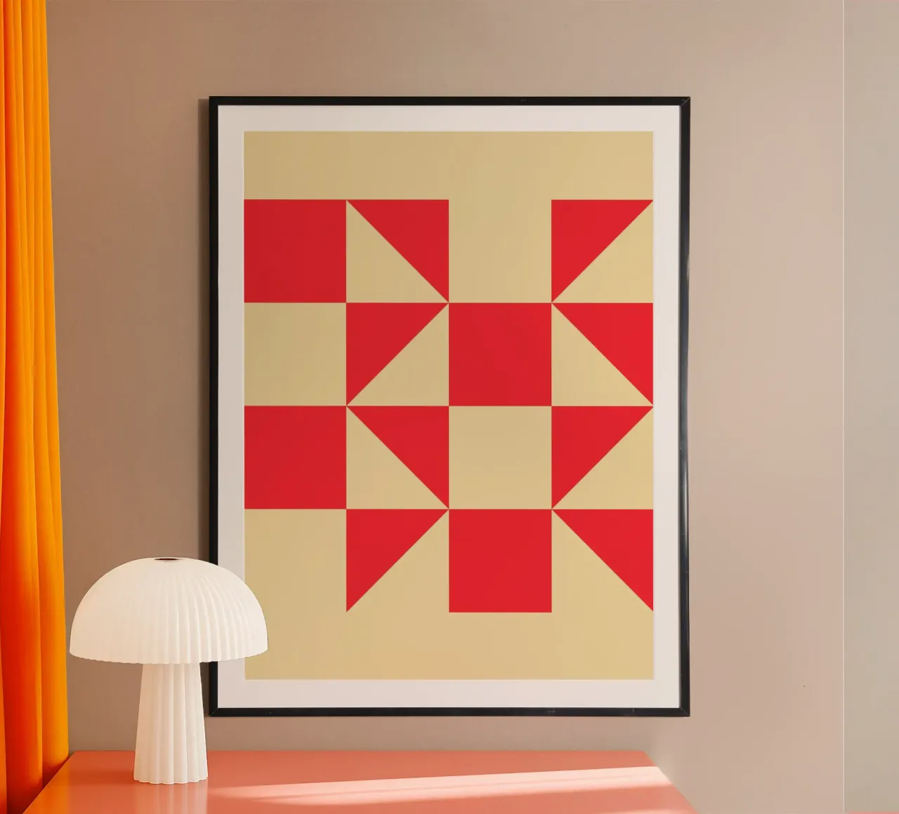 Abstract Bauhaus triangular pattern in red and cream poster by Casa Vibes