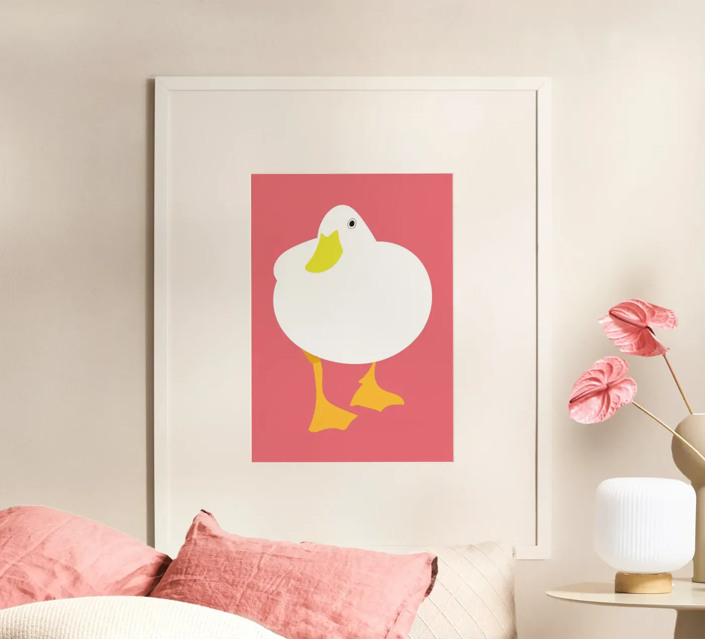 Eend wit schattig poster van Studio Fun Boy