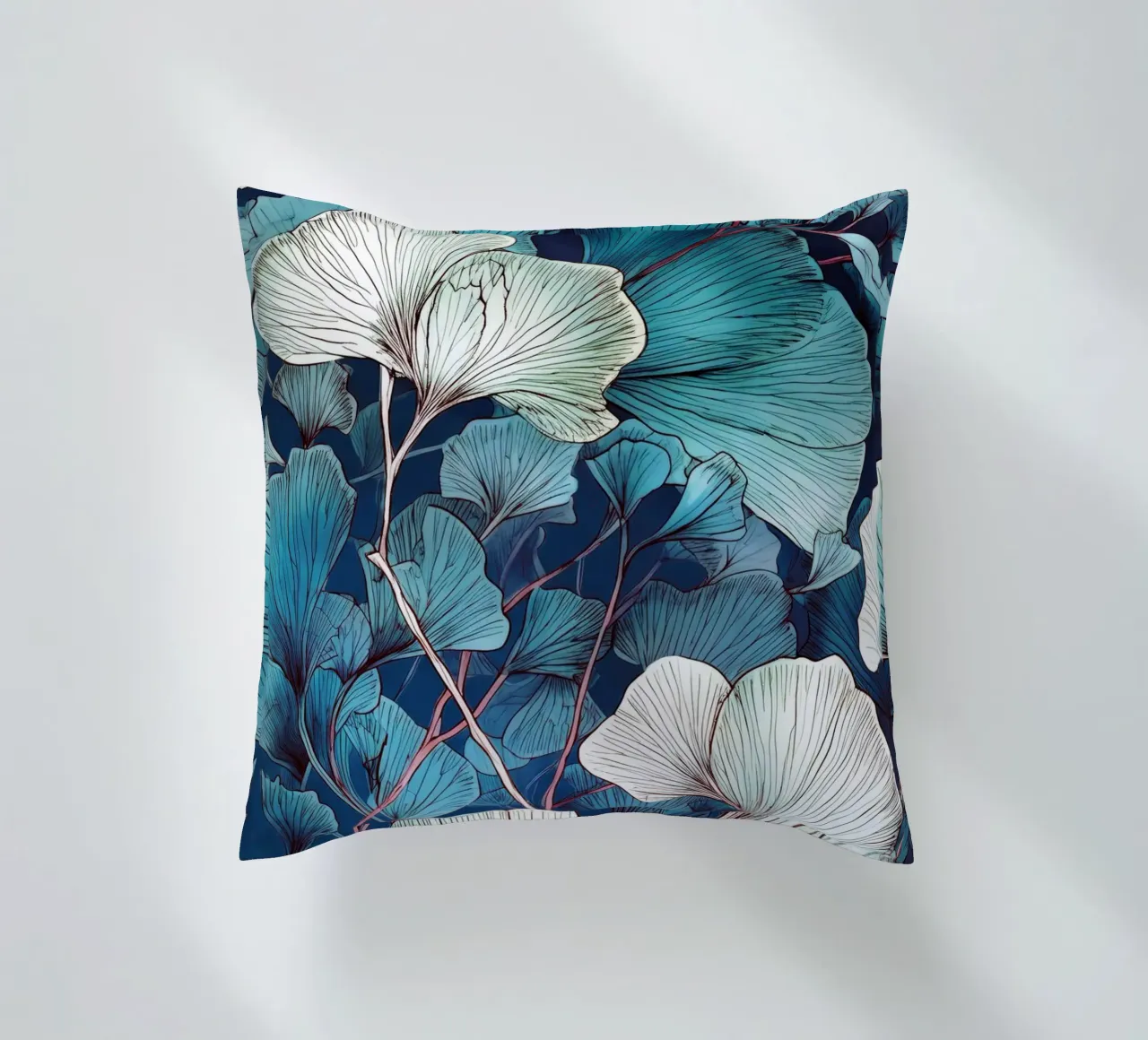 Ginkgo biloba patrón naturaleza azul cojín de Justyna Jaszke JBJart