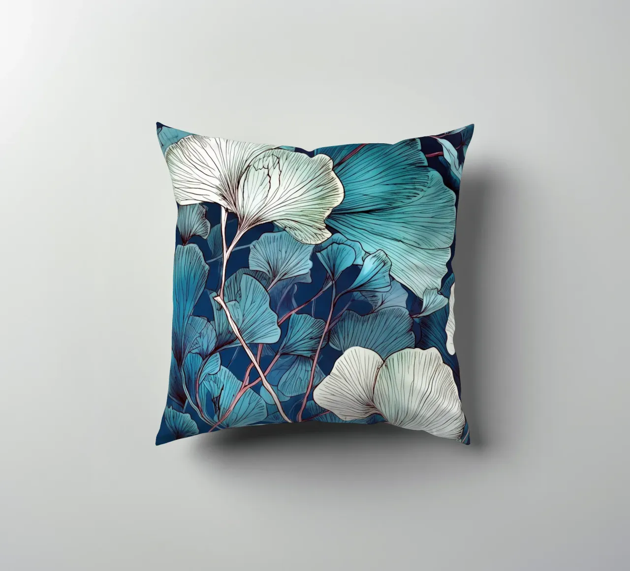 Ginkgo biloba patrón naturaleza azul cojín de Justyna Jaszke JBJart