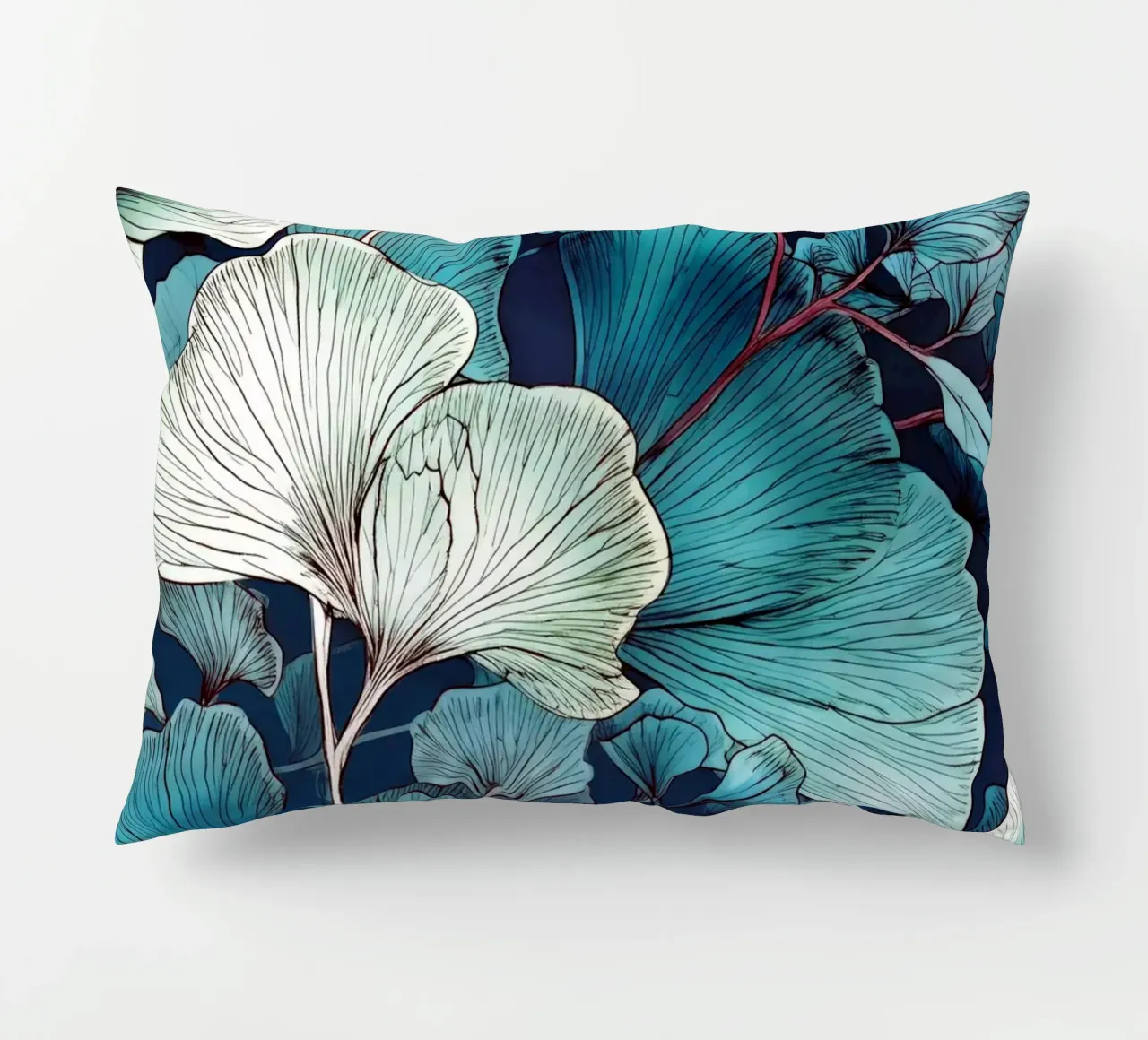 Ginkgo biloba patrón naturaleza azul cojín de Justyna Jaszke JBJart