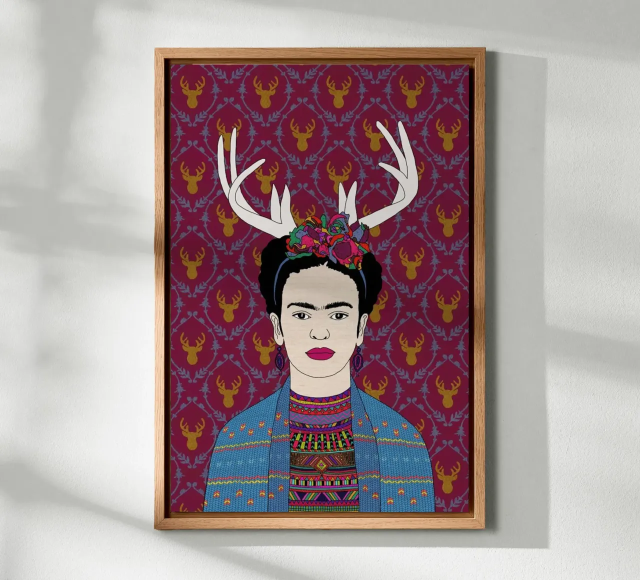 Deer Frida tela con Cornice a cassetta da Bianca Green