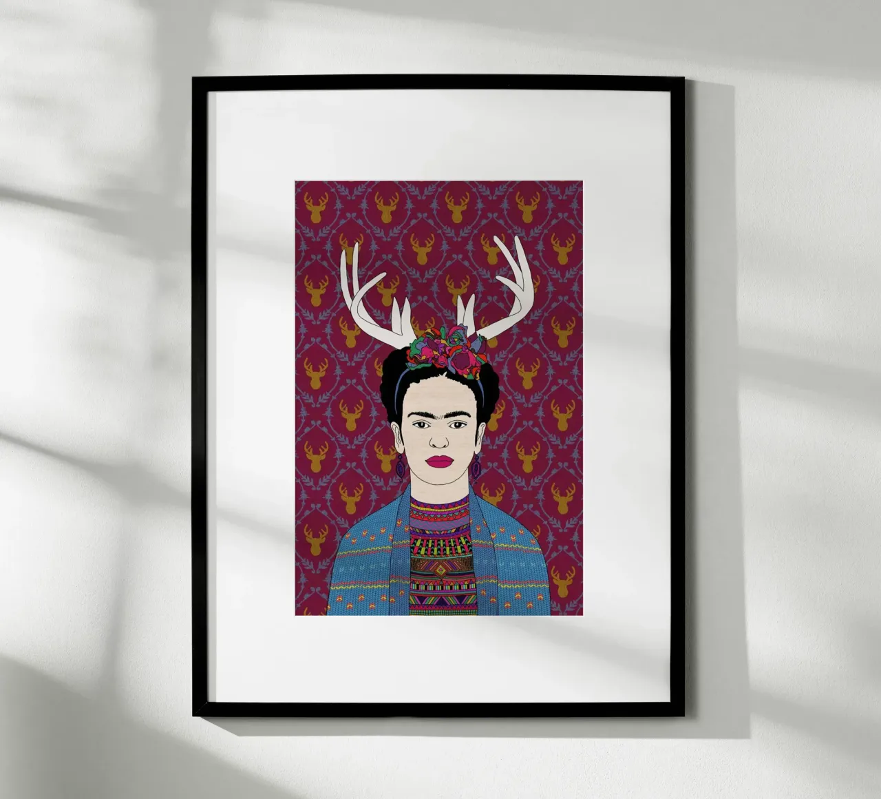 Deer Frida poster with plastic frame by Bianca Green