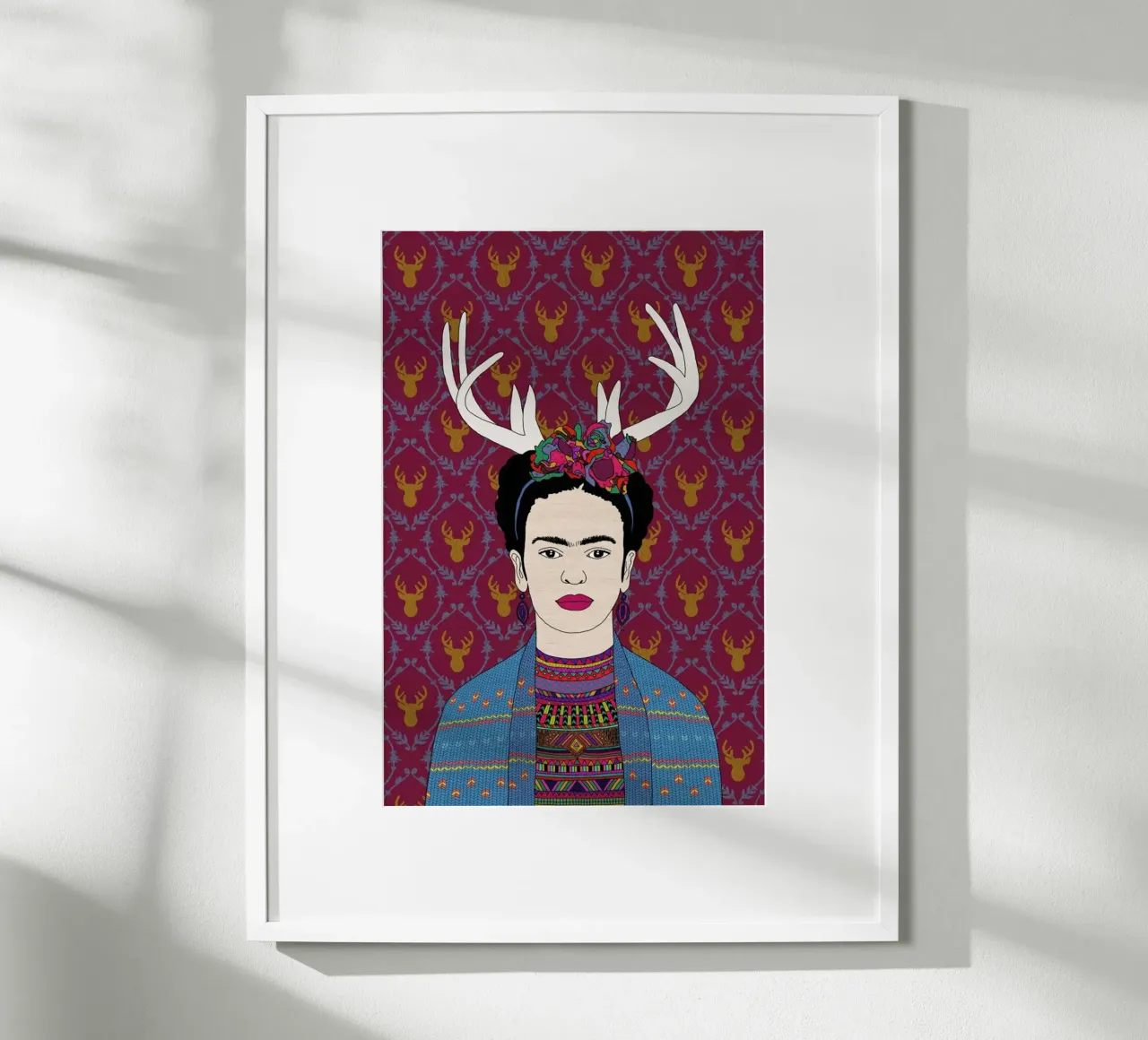 Deer Frida poster with plastic frame by Bianca Green